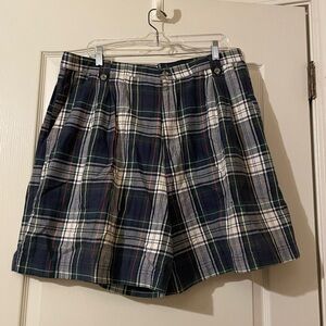 Vintage 90s CENZA Blue Madras Plaid Pleated Shorts High Waist Size 18 Preppy